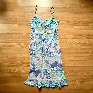 Vintage Spaghetti Strap Tie-Dye Batik Dress Flirty Boho Fairy Summer